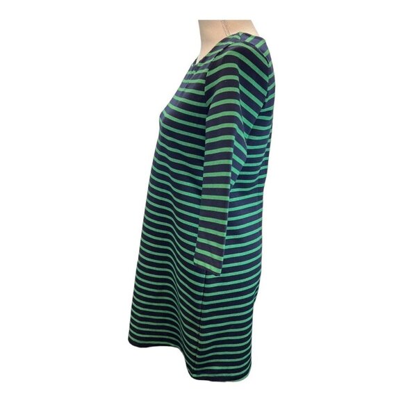 GAP Womens Small Green Navy Blue Striped Dress 3/4 Sleeve Zip Back Midi - Picture 2 of 7